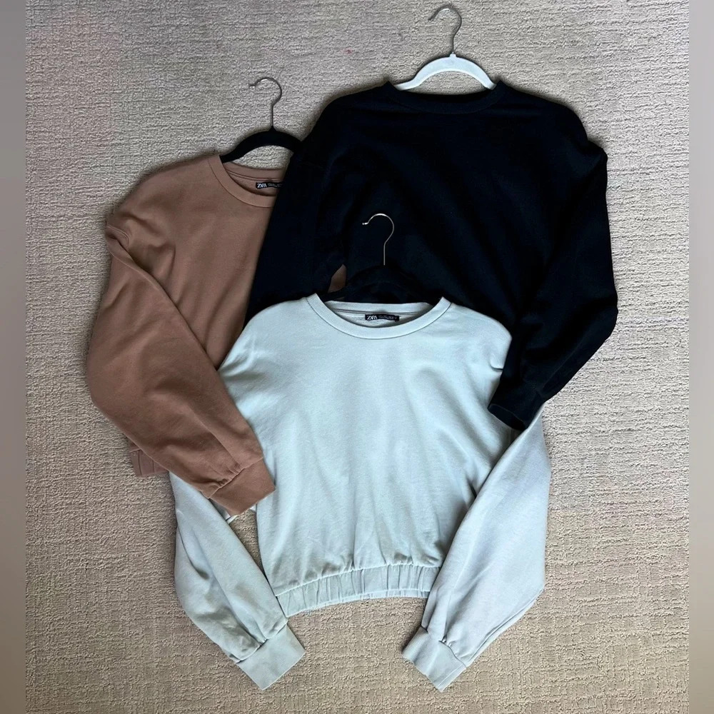 ZARA - Cropped Athletic Sweaters ~ Set of Three: 2 size Large, 1 size Medium